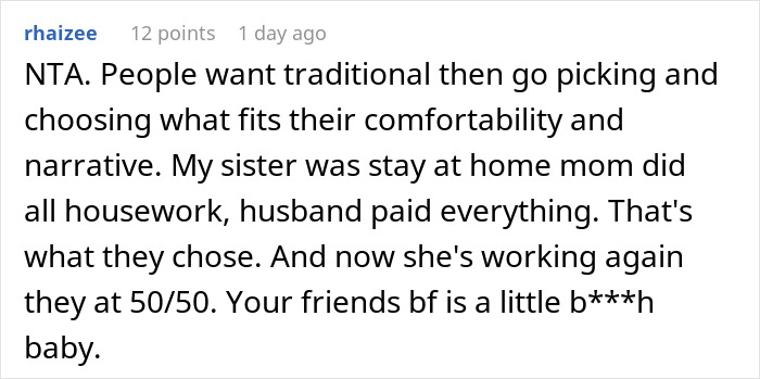 Reddit comment discussing traditional wives and housework roles in a toxic man vent about relationships and logic. Reddit comment discussing traditional wives and housework roles in a toxic man vent about relationships and logic.