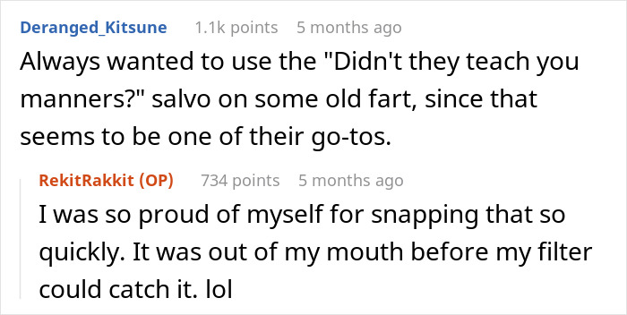 Online conversation about older man in Goodwill store bashing younger generations, with woman shutting him down quickly. Online conversation about older man in Goodwill store bashing younger generations, with woman shutting him down quickly.