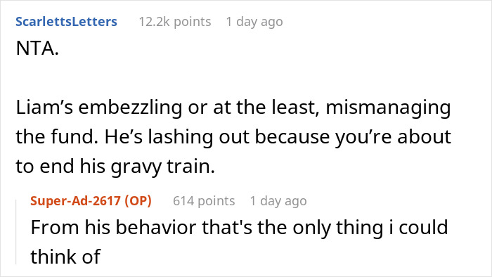 Screenshot of an online discussion about a shady fund manager refusing to show receipts and a woman refusing to pay more. Screenshot of an online discussion about a shady fund manager refusing to show receipts and a woman refusing to pay more.