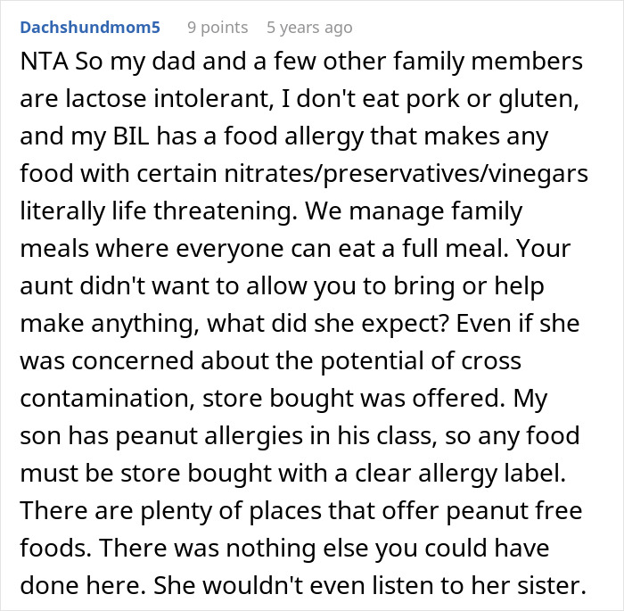 Comment discussing challenges of accommodating no vegan options Christmas Eve dinner due to various dietary restrictions and allergies. Comment discussing challenges of accommodating no vegan options Christmas Eve dinner due to various dietary restrictions and allergies.
