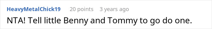 Screenshot of an online comment responding to a picky eater demanding brother’s in-laws change the Christmas menu. Screenshot of an online comment responding to a picky eater demanding brother’s in-laws change the Christmas menu.
