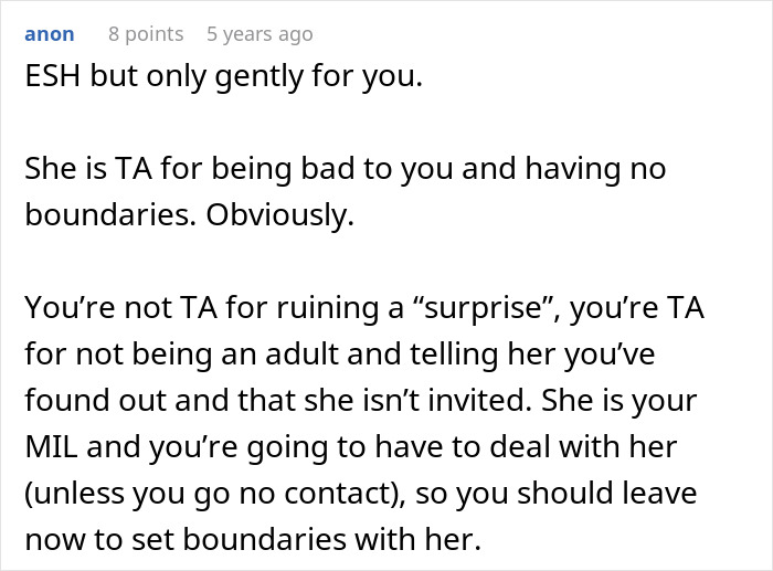 Comment discussing boundaries and reactions after women ruin MIL’s surprise by pretending ignorance about her visit. Comment discussing boundaries and reactions after women ruin MIL’s surprise by pretending ignorance about her visit.