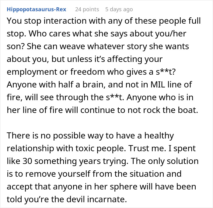 Comment discussing MIL declaring evil in family after DIL’s premature birth and refusing to believe the situation.