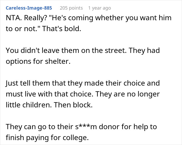Comment discussing a guy kicking siblings out after they reveal a surprise they planned, debating bold decisions and consequences. Comment discussing a guy kicking siblings out after they reveal a surprise they planned, debating bold decisions and consequences.