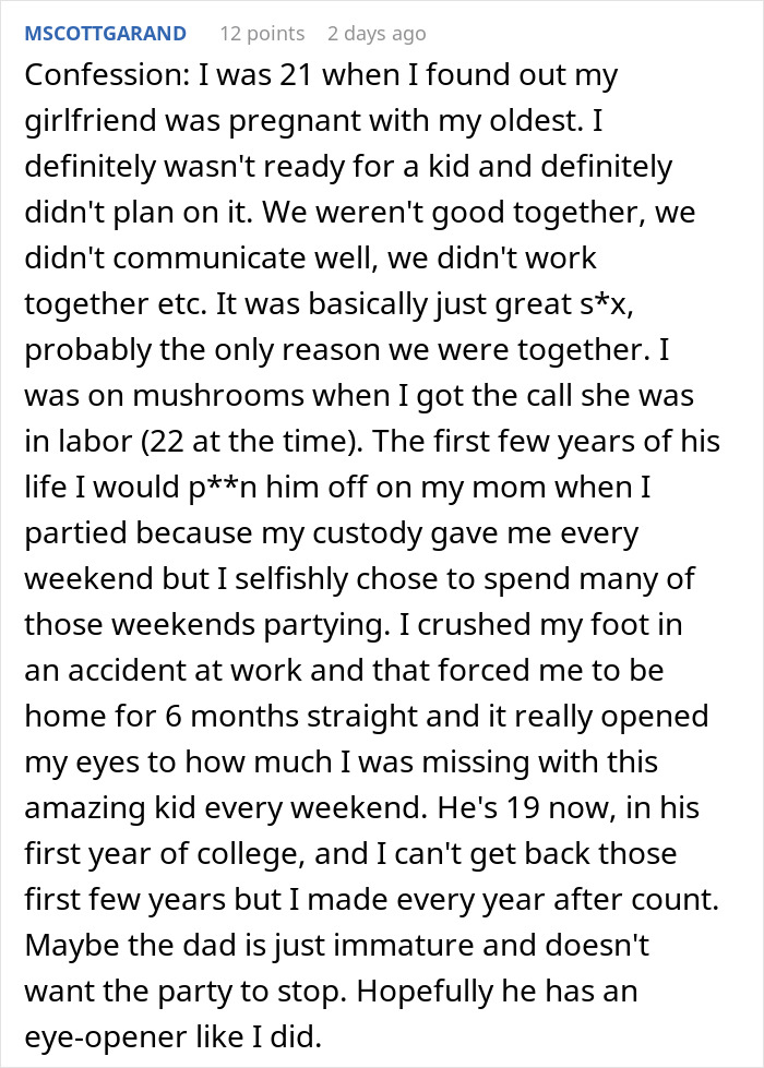 Man reflects on his relationship and missed parenting moments after choosing partying over responsibility with newborn child. Man reflects on his relationship and missed parenting moments after choosing partying over responsibility with newborn child.