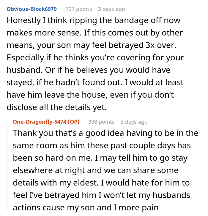 Screenshot of online discussion about a man unsure if affair partner's baby is his child or grandchild from his son's recent ex. Screenshot of online discussion about a man unsure if affair partner's baby is his child or grandchild from his son's recent ex.