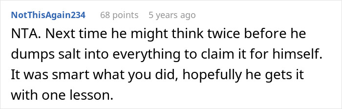Comment on a forum post about a boyfriend salting the entire pot of chili causing a woman to rethink their relationship. Comment on a forum post about a boyfriend salting the entire pot of chili causing a woman to rethink their relationship.