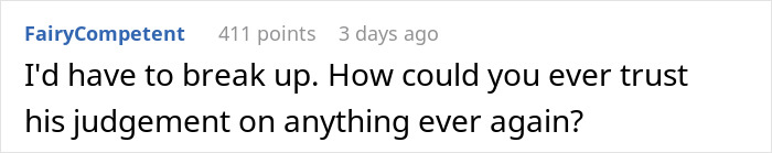 Screenshot of an online comment discussing a woman asking the internet for advice after her boyfriend calls police over her novel’s content.