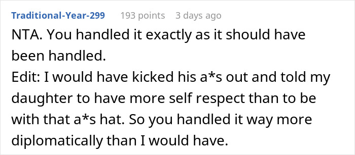 Comment praising how the guy handled the inappropriate shirt dare diplomatically during dinner with girlfriend’s parents. Comment praising how the guy handled the inappropriate shirt dare diplomatically during dinner with girlfriend’s parents.