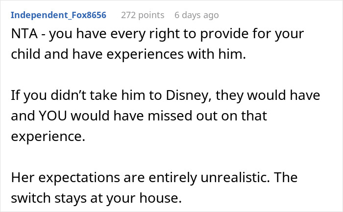 Reddit comment defending dad protecting his son’s gift from ex’s new family, drama over broken items discussed.