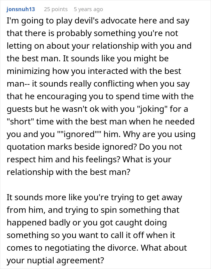 Comment discussing how a woman’s marriage fell apart within two weeks after her husband ruined their wedding. Comment discussing how a woman’s marriage fell apart within two weeks after her husband ruined their wedding.