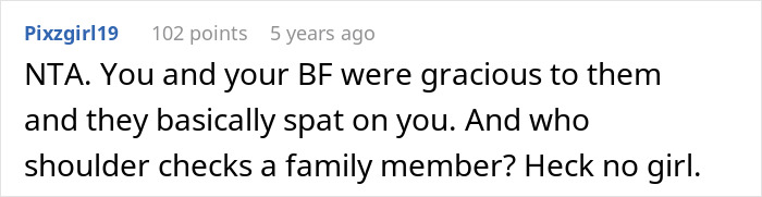 Text comment on a social media post showing frustration as a woman tries to help her brother and his wife amid their entitled behavior.