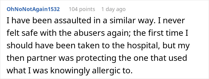 Screenshot of a Reddit comment about being allergic, discussing an experience related to grass allergy and a***e.