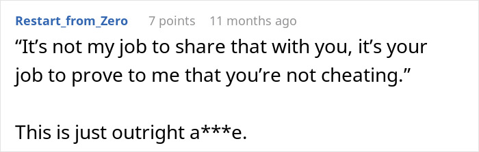 Screenshot of a forum post where a user discusses proving infidelity in a relationship, highlighting cheating accusations.