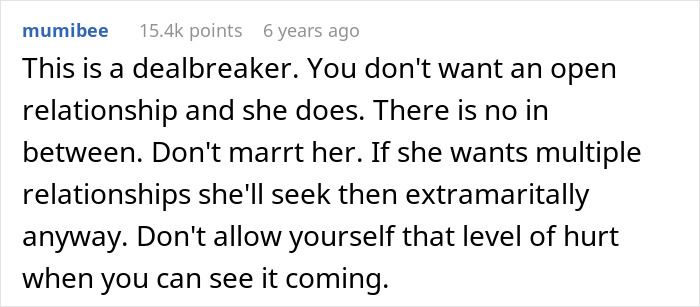 Comment about fiancée’s unexpected request causing a man to rethink marriage and consider dealbreaker in relationship.