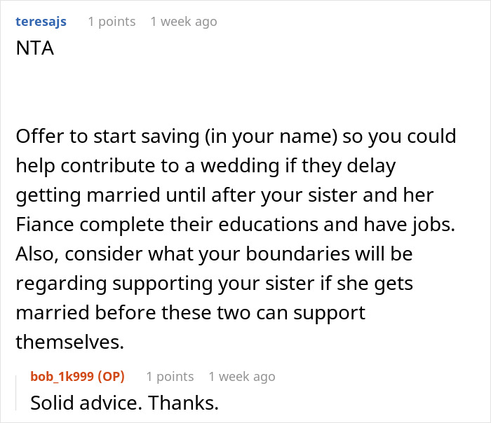 Comment advising to delay marriage until financial stability is achieved and setting boundaries for a financially unstable woman.