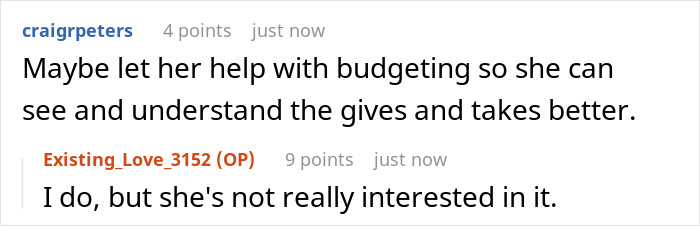Screenshot of online comment discussion about a stay-at-home mom feeling poor despite receiving $1K monthly fun money from husband. Screenshot of online comment discussion about a stay-at-home mom feeling poor despite receiving $1K monthly fun money from husband.