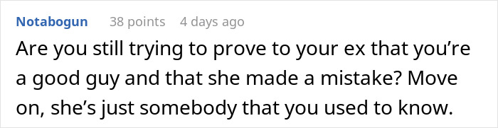 Screenshot of an online comment discussing a guy going above and beyond for his ex and his current partner's reaction.