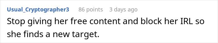 Text message screenshot with user advising to stop giving free content and block her IRL to prevent finding a new target on TikTok. Text message screenshot with user advising to stop giving free content and block her IRL to prevent finding a new target on TikTok.