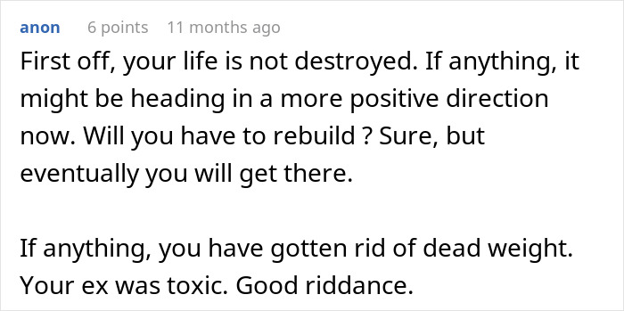 Alt text: Online comment supporting wife of 10 years who ruins husband’s reputation after leaving him for being toxic. Alt text: Online comment supporting wife of 10 years who ruins husband’s reputation after leaving him for being toxic.
