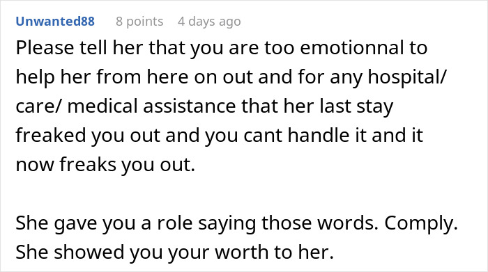 Screenshot of a Reddit comment discussing emotional limits and care, highlighting daughter's unrecognized efforts. Screenshot of a Reddit comment discussing emotional limits and care, highlighting daughter's unrecognized efforts.