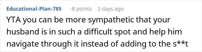 Text comment discussing a woman banning her MIL’s creepy husband from home as marriage starts falling apart. Text comment discussing a woman banning her MIL’s creepy husband from home as marriage starts falling apart.