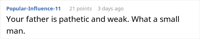 Text comment on a plain background expressing anger about a father being pathetic and weak. Text comment on a plain background expressing anger about a father being pathetic and weak.