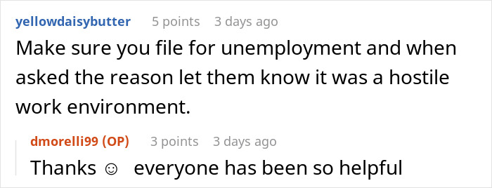 Screenshot of a Reddit conversation about a hostile work environment involving Christmas music blasting in the office.