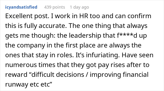 Screenshot of online comment discussing subtle red flags indicating job insecurity from an HR professional’s perspective.
