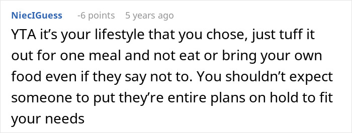 Comment discussing challenges of no vegan options Christmas Eve dinner and advice on managing dietary needs during the meal Comment discussing challenges of no vegan options Christmas Eve dinner and advice on managing dietary needs during the meal