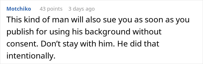Screenshot of online comment where a woman seeks advice after her boyfriend calls police over her novel’s contents. Screenshot of online comment where a woman seeks advice after her boyfriend calls police over her novel’s contents.