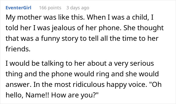 Comment describing phone dependence causing family issues, highlighting emotional distance due to phone a*******n. Comment describing phone dependence causing family issues, highlighting emotional distance due to phone a*******n.