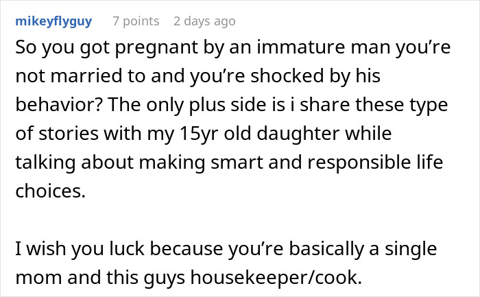 Comment discussing a woman rethinking her relationship after her boyfriend ditches her and newborn to party for over 18 hours. Comment discussing a woman rethinking her relationship after her boyfriend ditches her and newborn to party for over 18 hours.