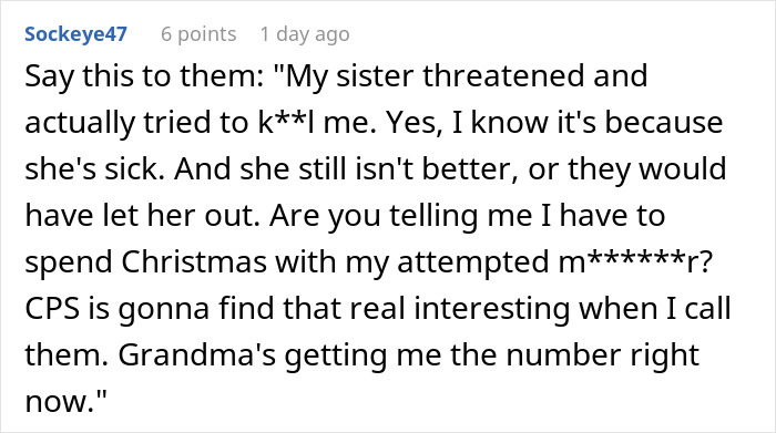 Screenshot of a social media comment discussing a woman threatening her sister’s life before being taken away. Screenshot of a social media comment discussing a woman threatening her sister’s life before being taken away.