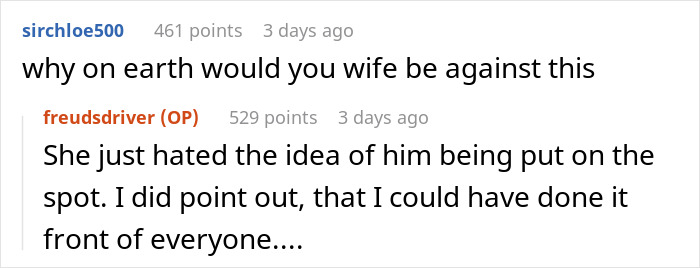Text conversation showing a user questioning why someone’s wife objects to a dare involving an inappropriate shirt at dinner. Text conversation showing a user questioning why someone’s wife objects to a dare involving an inappropriate shirt at dinner.