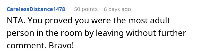 Comment on a forum post showing a user praising a guy who leaves Christmas dinner over uncle's jokes, highlighting mature behavior. Comment on a forum post showing a user praising a guy who leaves Christmas dinner over uncle's jokes, highlighting mature behavior.