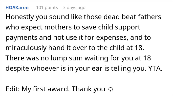 Screenshot of an online comment discussing a teen’s $30k and vague answers from her mom amid accusations of being ungrateful. Screenshot of an online comment discussing a teen’s $30k and vague answers from her mom amid accusations of being ungrateful.