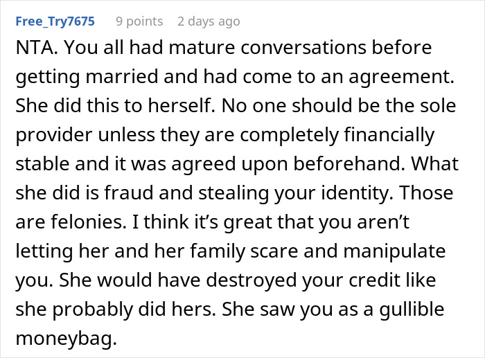 Comment discussing financial a***e and manipulation in a marriage falling apart due to wife treating husband as ATM. Comment discussing financial a***e and manipulation in a marriage falling apart due to wife treating husband as ATM.