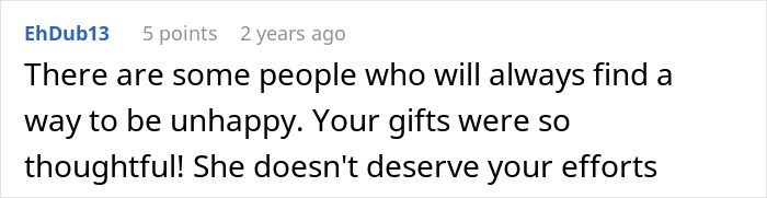 Comment expressing support for son after woman upset son’s partner came without a gift despite request to avoid tacky trinkets Comment expressing support for son after woman upset son’s partner came without a gift despite request to avoid tacky trinkets