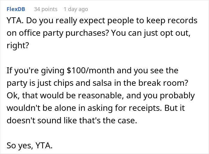 Comment discussing shady fund manager issues and a woman refusing to pay without receipts in a financial dispute thread. Comment discussing shady fund manager issues and a woman refusing to pay without receipts in a financial dispute thread.