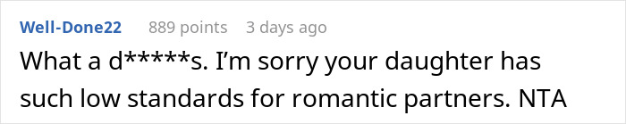 Screenshot of an online comment criticizing a guy for wearing an inappropriate shirt as a dare to dinner with girlfriend’s parents. Screenshot of an online comment criticizing a guy for wearing an inappropriate shirt as a dare to dinner with girlfriend’s parents.