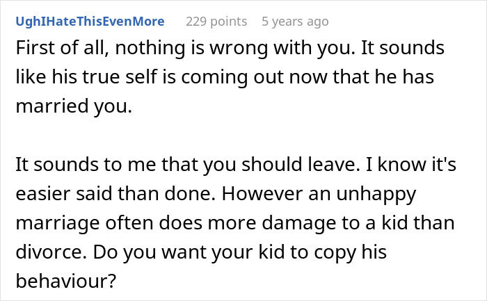 Commenter advises a woman on her marriage troubles after her husband ruined the wedding, suggesting she consider leaving. Commenter advises a woman on her marriage troubles after her husband ruined the wedding, suggesting she consider leaving.