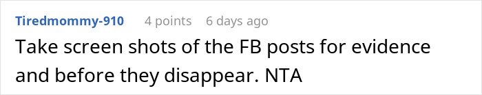 Screenshot of a user comment advising to take screenshots of Facebook posts as evidence about a makeup artist pretending to be sick.