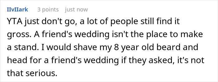 Screenshot of a Reddit comment discussing discomfort caused by a woman's hairy armpits at a wedding event. Screenshot of a Reddit comment discussing discomfort caused by a woman's hairy armpits at a wedding event.