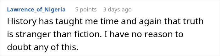 Reddit comment about truth being stranger than fiction, related to sister’s barefoot spiritual advisor causing chaos at Thanksgiving.