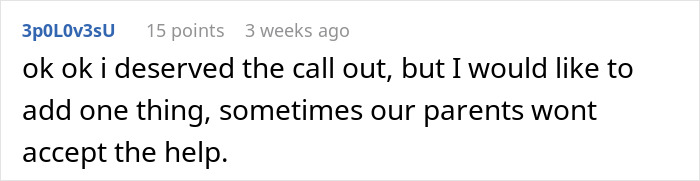 Comment text on a white background about parents not accepting help, discussing feminism and labor during Christmas. Comment text on a white background about parents not accepting help, discussing feminism and labor during Christmas.