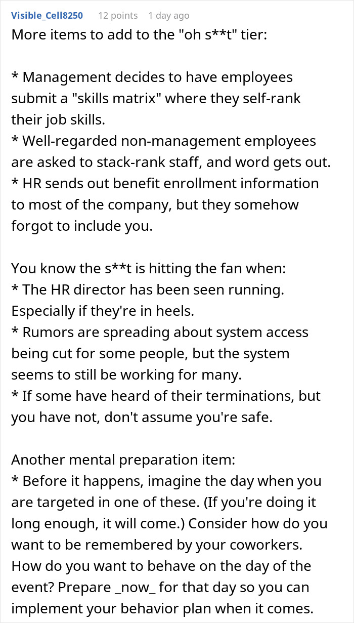 Workplace red flags indicating job insecurity, including management skill ranking and exclusion from benefit info. Workplace red flags indicating job insecurity, including management skill ranking and exclusion from benefit info.