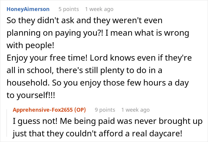 Reddit conversation about a couple not sacrificing gym time for babysitting and expecting the aunt to give up hobbies.