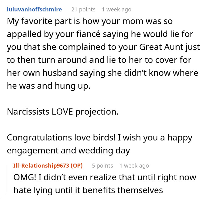 Forum discussion about bride&rsquo;s parents throwing tantrums and being uninvited from wedding by great aunt.
