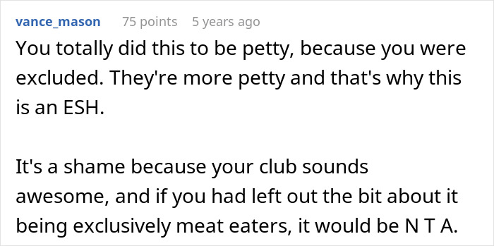 Screenshot of an online comment discussing employee pushback against a vegan-only club causing a literal beef conflict. Screenshot of an online comment discussing employee pushback against a vegan-only club causing a literal beef conflict.